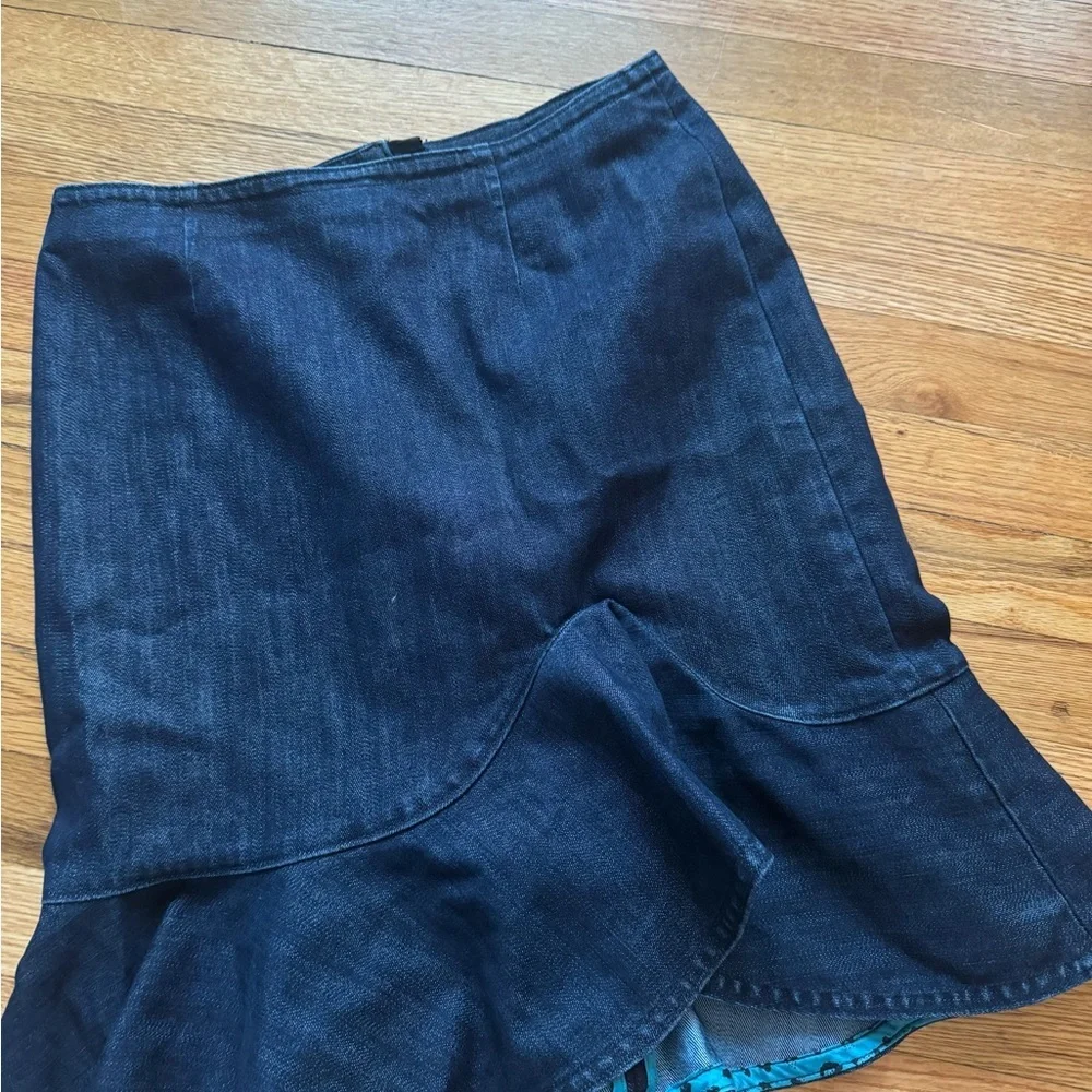 Leifsdottir Dark Blue Asymmetrical Denim Skirt with Ruffle size 2 - Picture 2 of 10